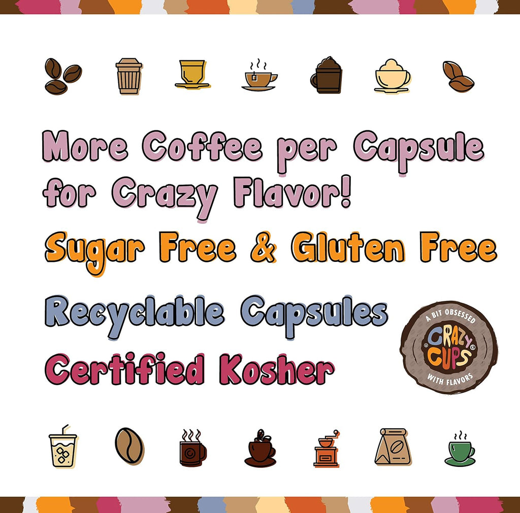 Crazy Cups Flavored Decaf Coffee Variety Pack, Hot or Iced for Keurig K-Cup Machines, 96 Count Recyclable Pods (Pack of 4)