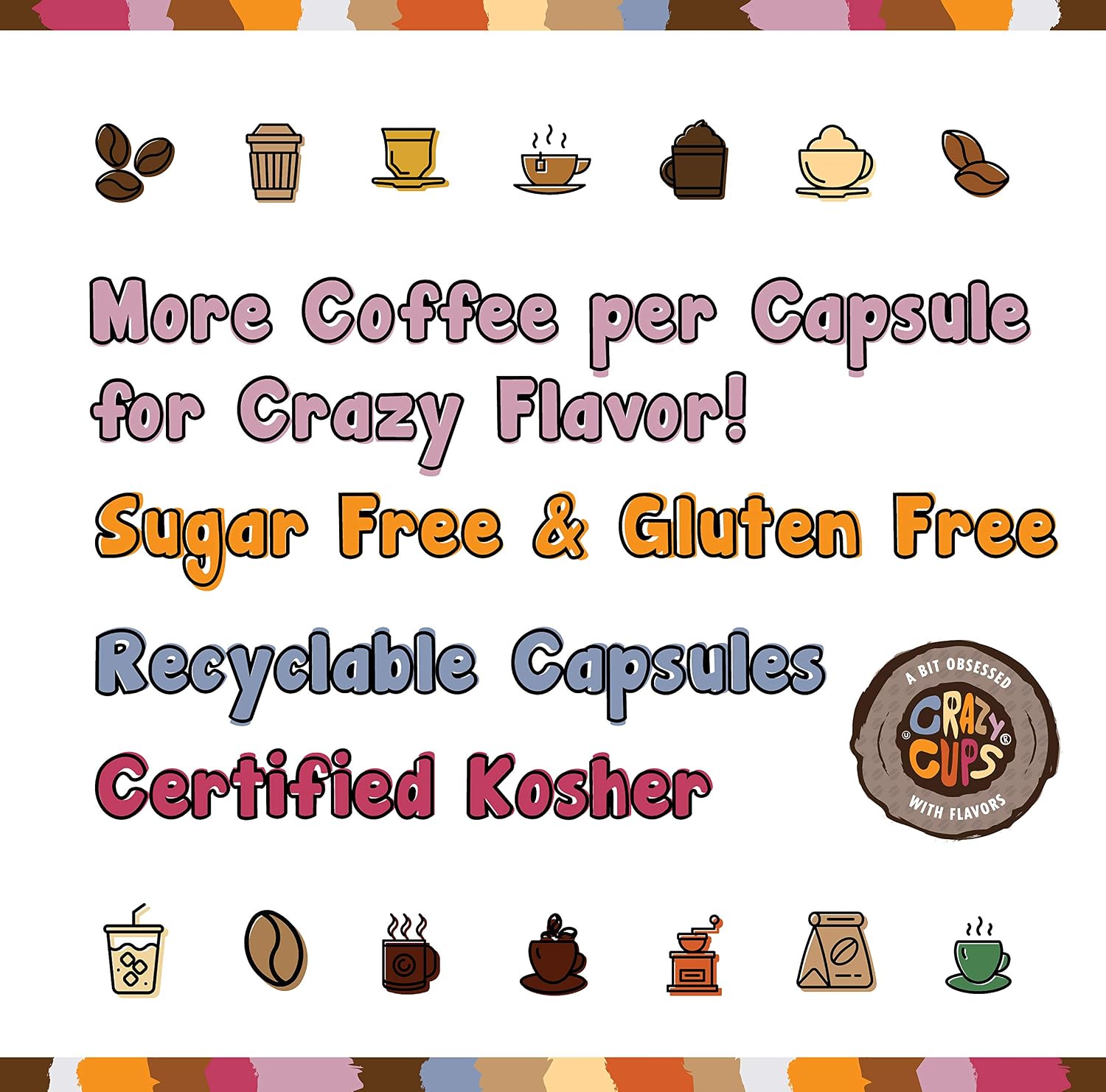 Crazy Cups Flavored Decaf Coffee Variety Pack, Hot or Iced for Keurig K-Cup Machines, 96 Count Recyclable Pods (Pack of 4)