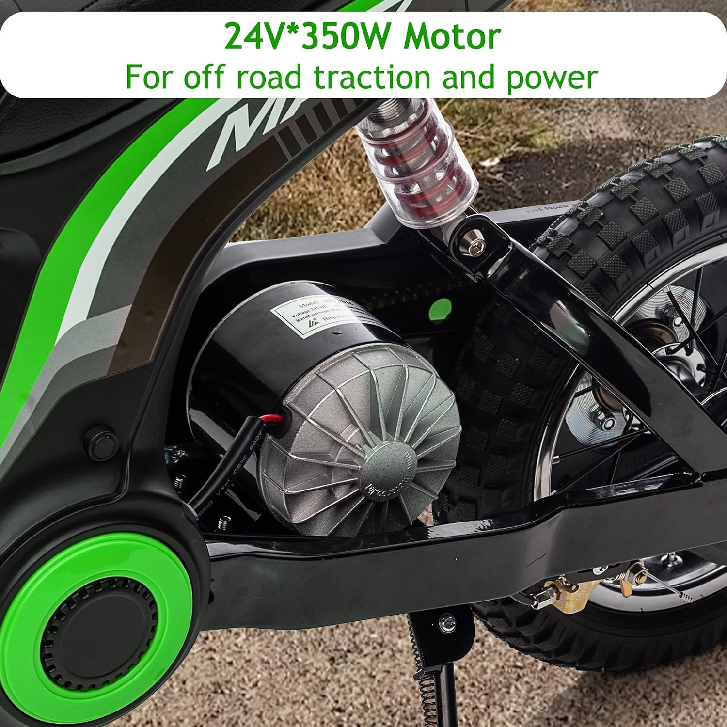 24V 350W Electric Dirt Bike for Kids – 3-Speed Modes, 14.29MPH Max Speed, ASTM-Certified Safe Motorcycle with Shockproof Suspension, Best Gift for Boys & Girls
