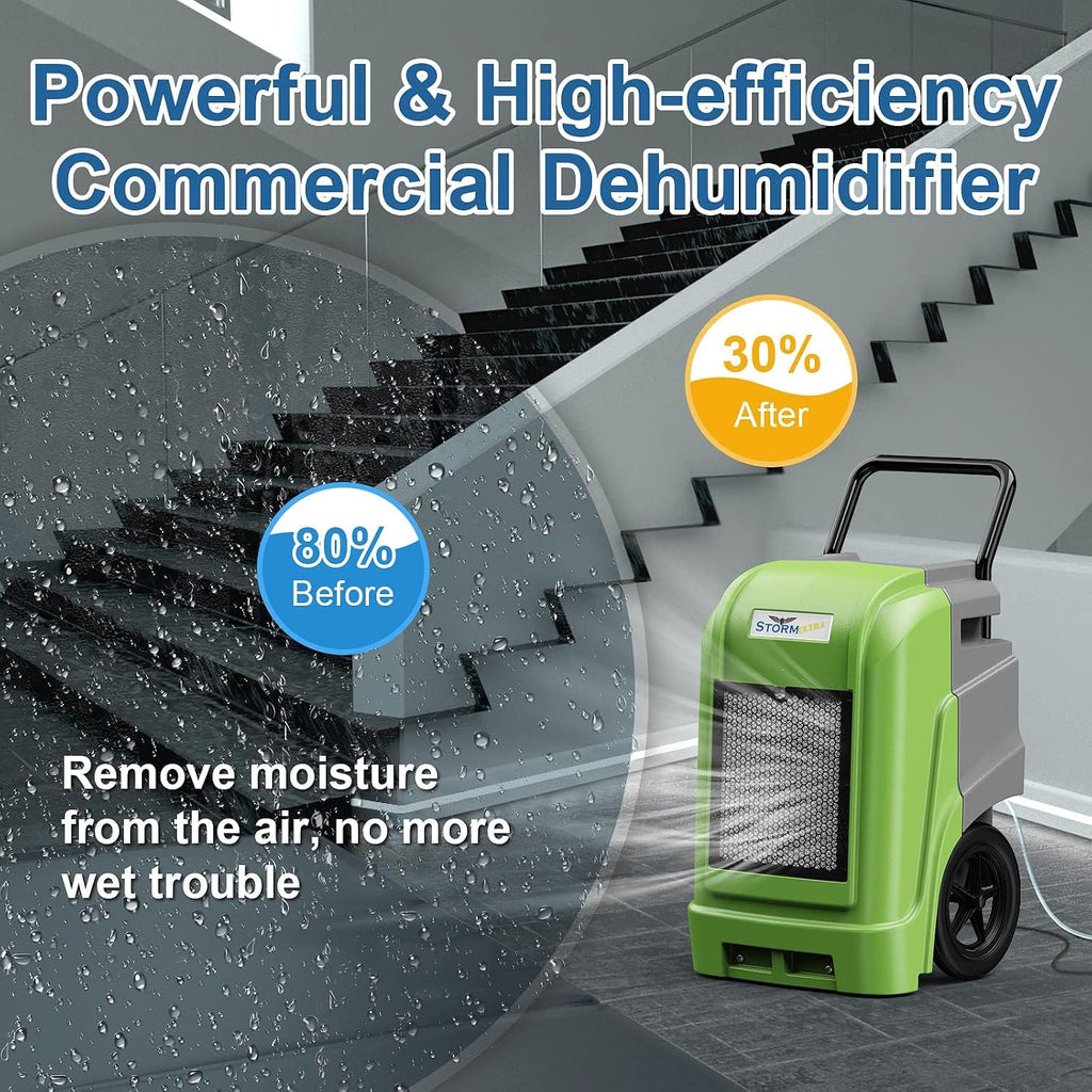AlorAir Storm Ultra Industrial Dehumidifier 190 PPD, cETL, LCD Display, 5 Years Warranty, LGR Commercial Dehumidifier with Pump, Epoxy Coating on Coil, Designed for Flood Restoration (Green)