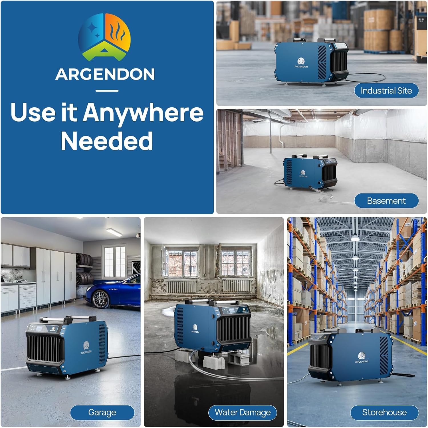 ARGENDON Commercial Dehumidifier for Crawlspace, 145 PPD Industrial Dehumidifiers with Drain Hose for Basement, Large Space, Auto Defrost, Compact, ETL, 5-Year Limited Warranty, Guardian 60