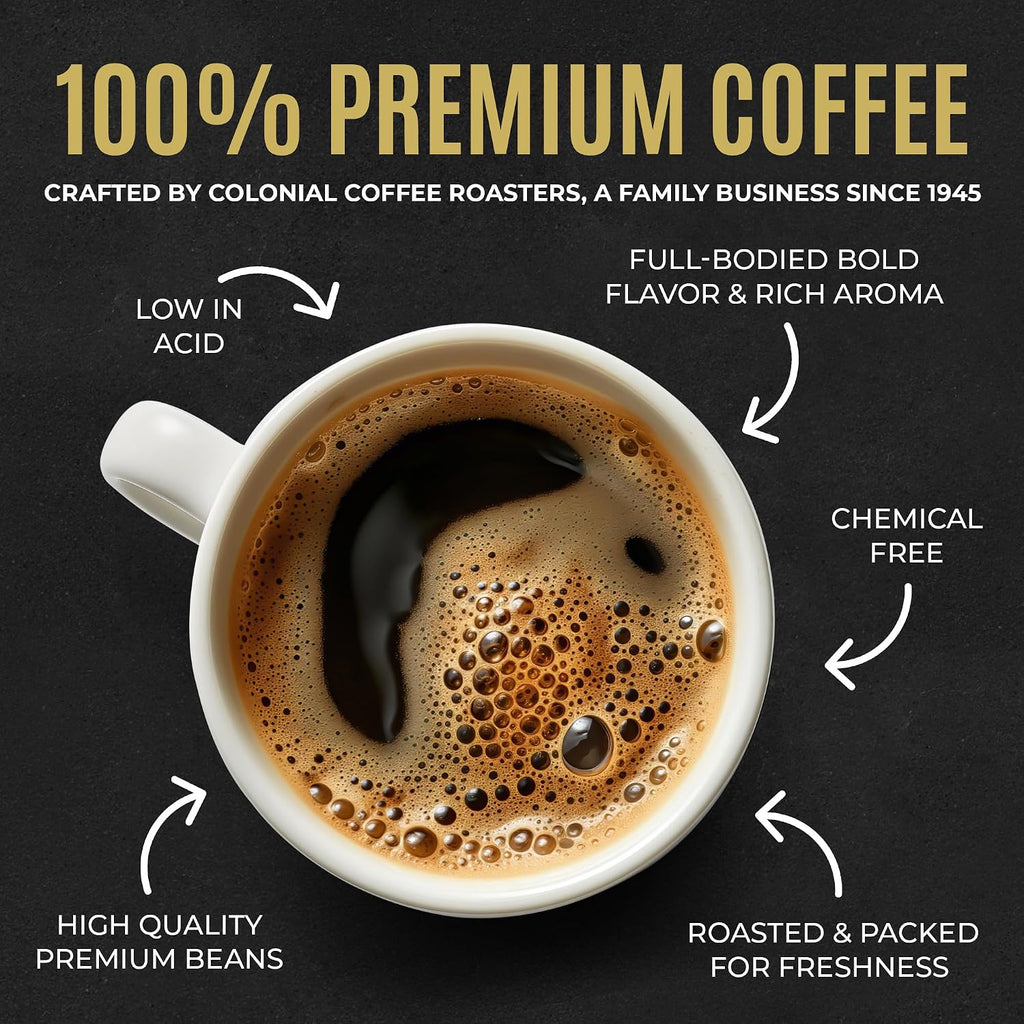 Colonial Coffee Packets, Pre Ground Coffee Packs, Colombian Medium Roast, 2.5 Ounce (Pack of 80)