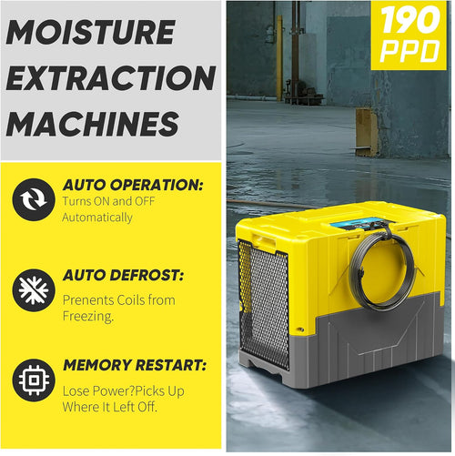 190Pints High Efficiency Commercial Dehumidifier for Basements-6000 Sq.Ft. Industrial Grade Dehumidifiers with Pump & Drain Hose for Crawl Spaces Water Damage Restoration-Auto Defrost, Memory Starting