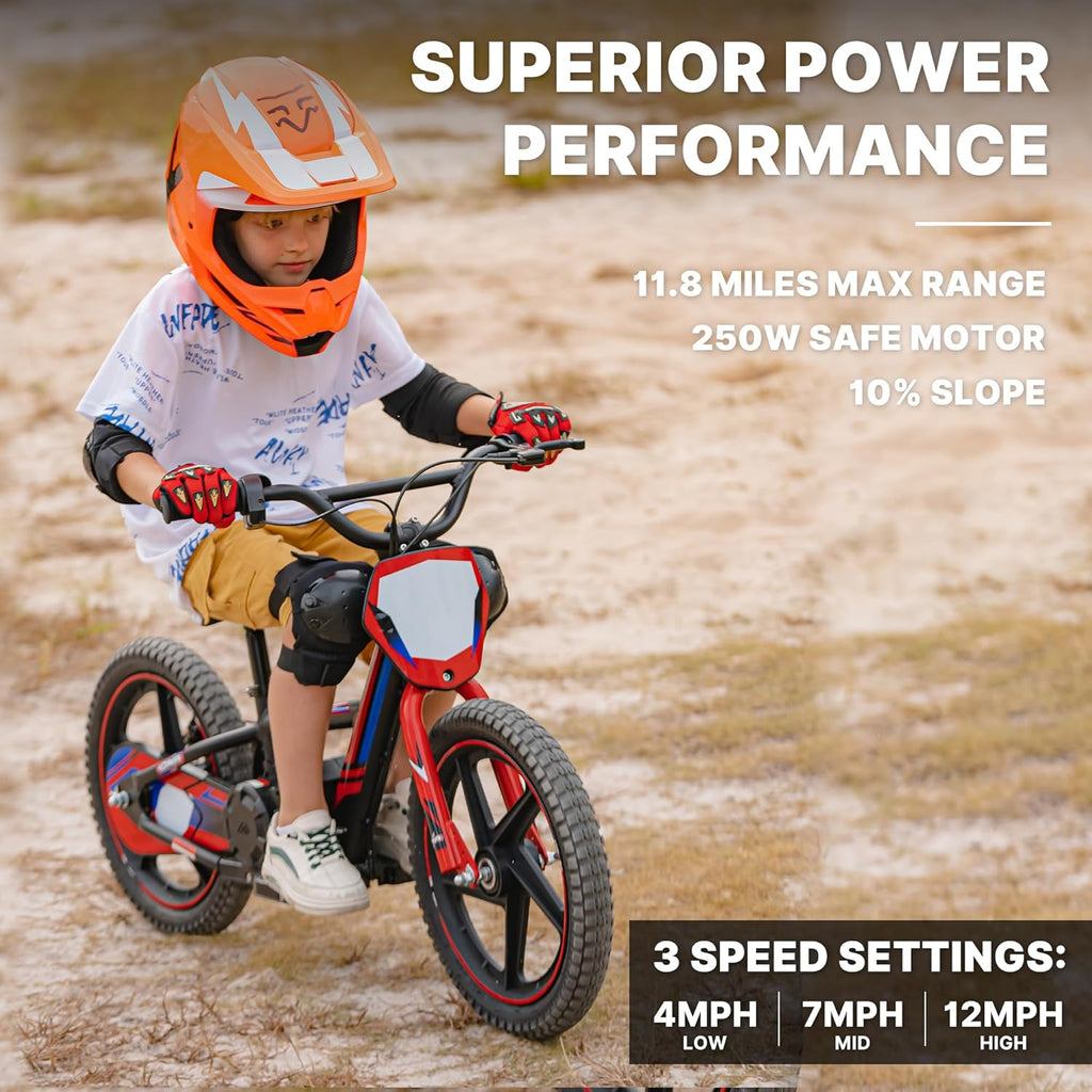 AIII Lightweight Electric Dirt Bike for Kids, 170/340W Electric Motorcycle Up to 10/12MPH, 24V Detachable Battery, Hand-Operated Dual Brakes Electric Balance Bike for Ages 3-6/5-12