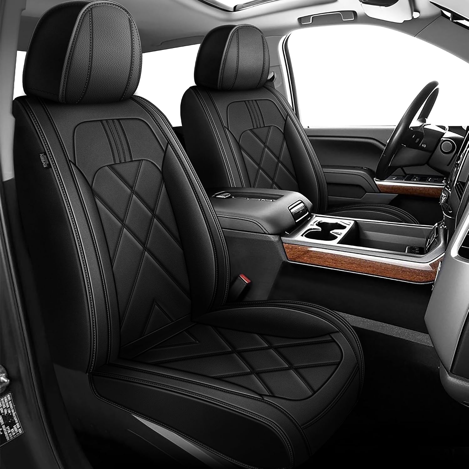 Truck Seat Covers Fit for 2007-2025 2026 Chevrolet Chevy Silverado & GMC Sierra 1500 2500 3500 HD Crew Double Extended Cab Waterproof Leather Seat Protectors (2pc Front Only, Black & Gray)