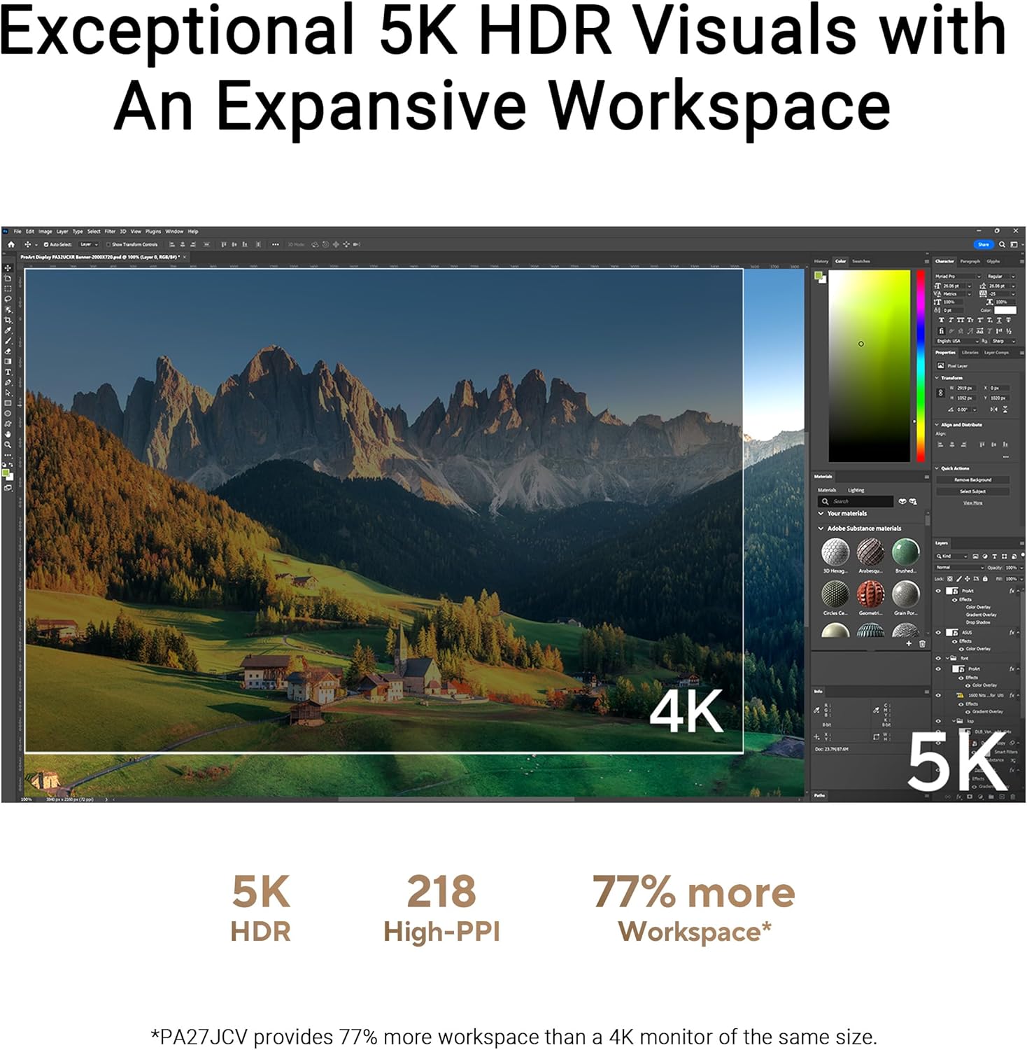 ASUS ProArt Display 27' 5K HDR Professional Monitor (PA27JCV) - 5K (5120 x 2880), IPS, 99% DCI-P3, 100% sRGB, ΔE < 2, USB-C PD 96W, Calman Verified, Color Accurate, LuxPixel, 3 yr Warranty