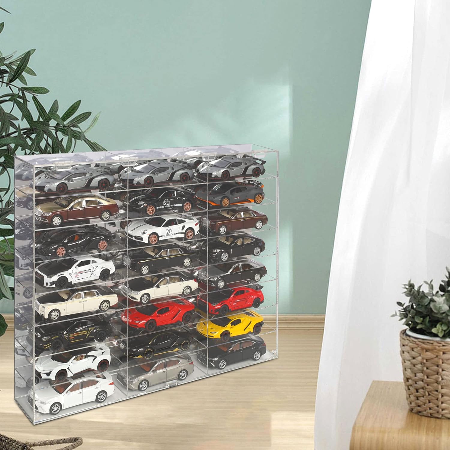 Clear Acrylic Display Case for 1:24 Scale Diecast Toy Model Cars Hot Small Toy Wheels Storage Showcase, 98% UV Protection, 4mm Thick Acrylic 24 Compartments,