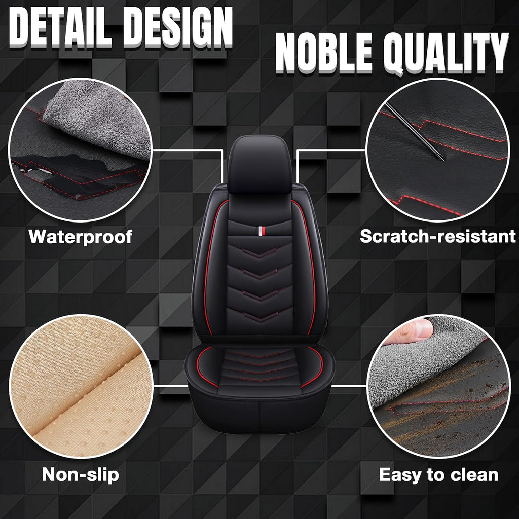 Car Seat Covers 7 Seats for Ford Expedition 2005-2025, Waterproof Durable Leather Vehicle Cushion Covers, Breathable Full Coverage Seat Protector(Standard,Black Red)