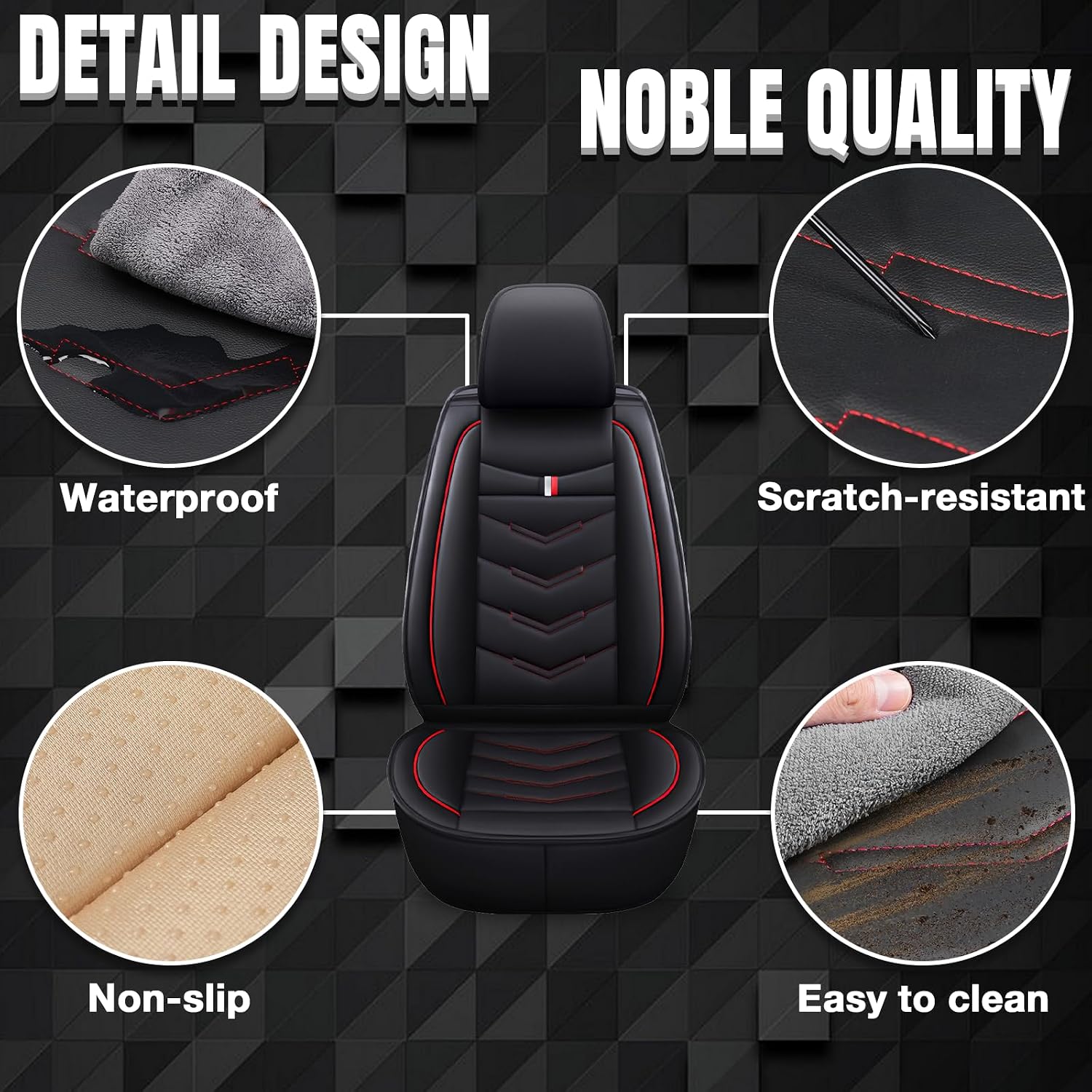 Car Seat Covers 7 Seats for Ford Expedition 2005-2025, Waterproof Durable Leather Vehicle Cushion Covers, Breathable Full Coverage Seat Protector(Standard,Black Red)