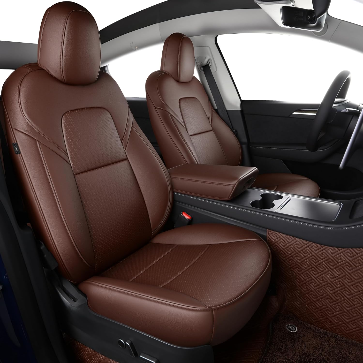 Custom Fit for Tesla Model Y 7 Seater Version the First and Second Row Car Seat Cover Original Synthetic Napa Leather Protector for 2020 2021 2022 2023 2024 (7 Seat 2 Rows Napa Brown)