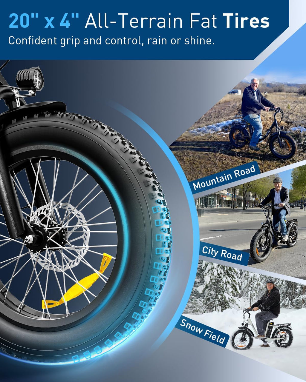 Hiboy EX6 20' Fat Tire Electric Bike for Adults, 500W Motor 25MPH, 41 Mi Pure Electric, 48V 14.5Ah Removable Battery, Shimano 7-Speed All-Terrain Snow Beach Mountain Ebike with Front Suspension