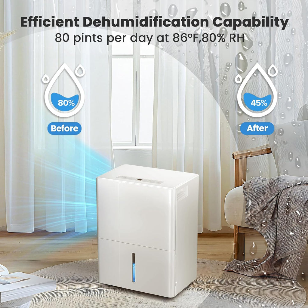 Electactic Max 50 Pint Dehumidifier for Home,2,300 Sq.Ft with Auto Shut Off, 4.8L(1.2 Gal) Water Tank, 30-80% Humidity Control, 115V/60Hz, Ideal for Basement Bedroom Bathroom
