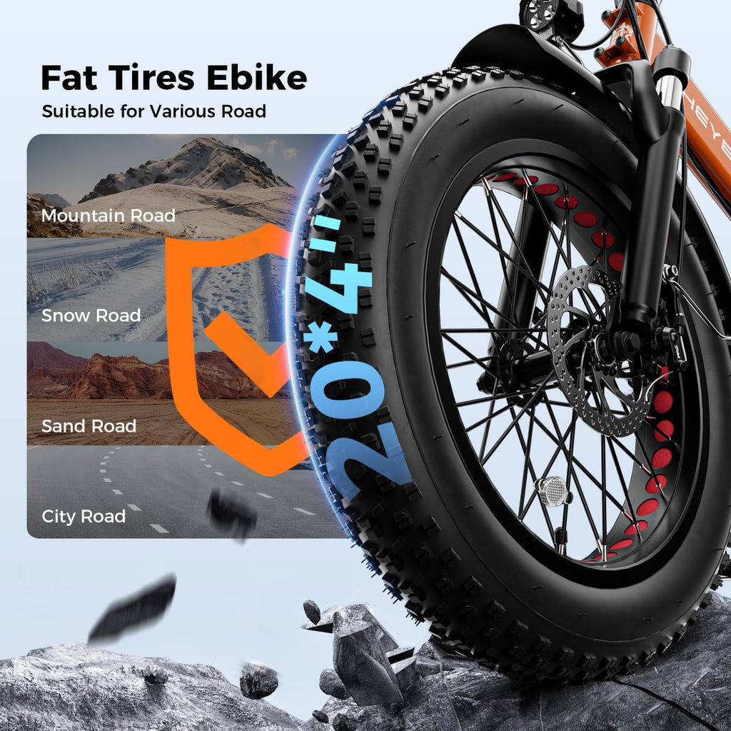Heybike Mars 2.0/3.0 Foldable Electric Bike, UL2849 Certified, 70+Miles Long Range, 1400W/1800W Peak Motor 32MPH, 624WH Removable Battery, 20'*4 Fat Tire Ebike for Snow, Commute, Full Suspension