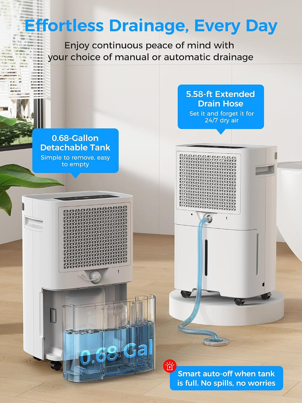 VEAGASO 4000 sq.ft Dehumidifiers for Basement, MAX 58 Pint Smart Compressor Dehumidifier with Drain Hose, Intelligent Humidistat, Dry Clothes, 24HR Timer, for Home, Large Room, Bathroom, Bedroom