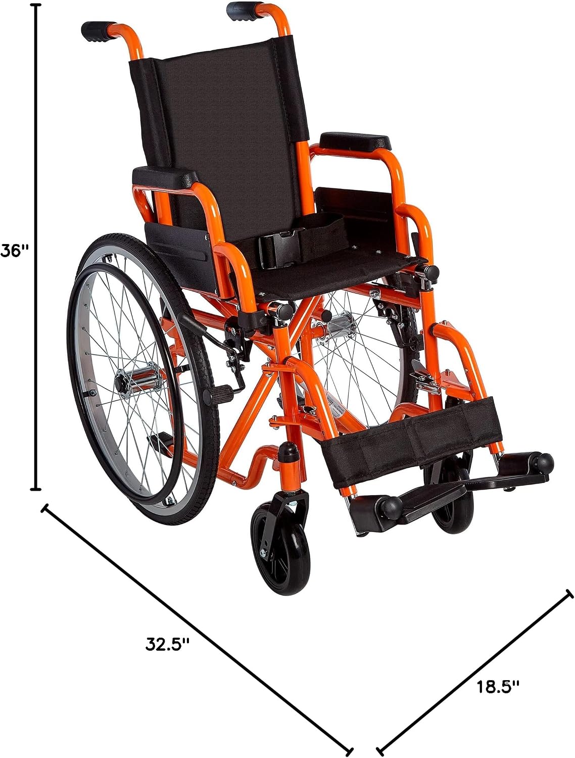Ziggo 12' Seat Width Pediatric Wheelchair for Kids & Children, Lightweight, Manual Folding Wheelchair w/Safety Belt, Swing-Away Foot Support w/Straps, Desk Length Arm Rests