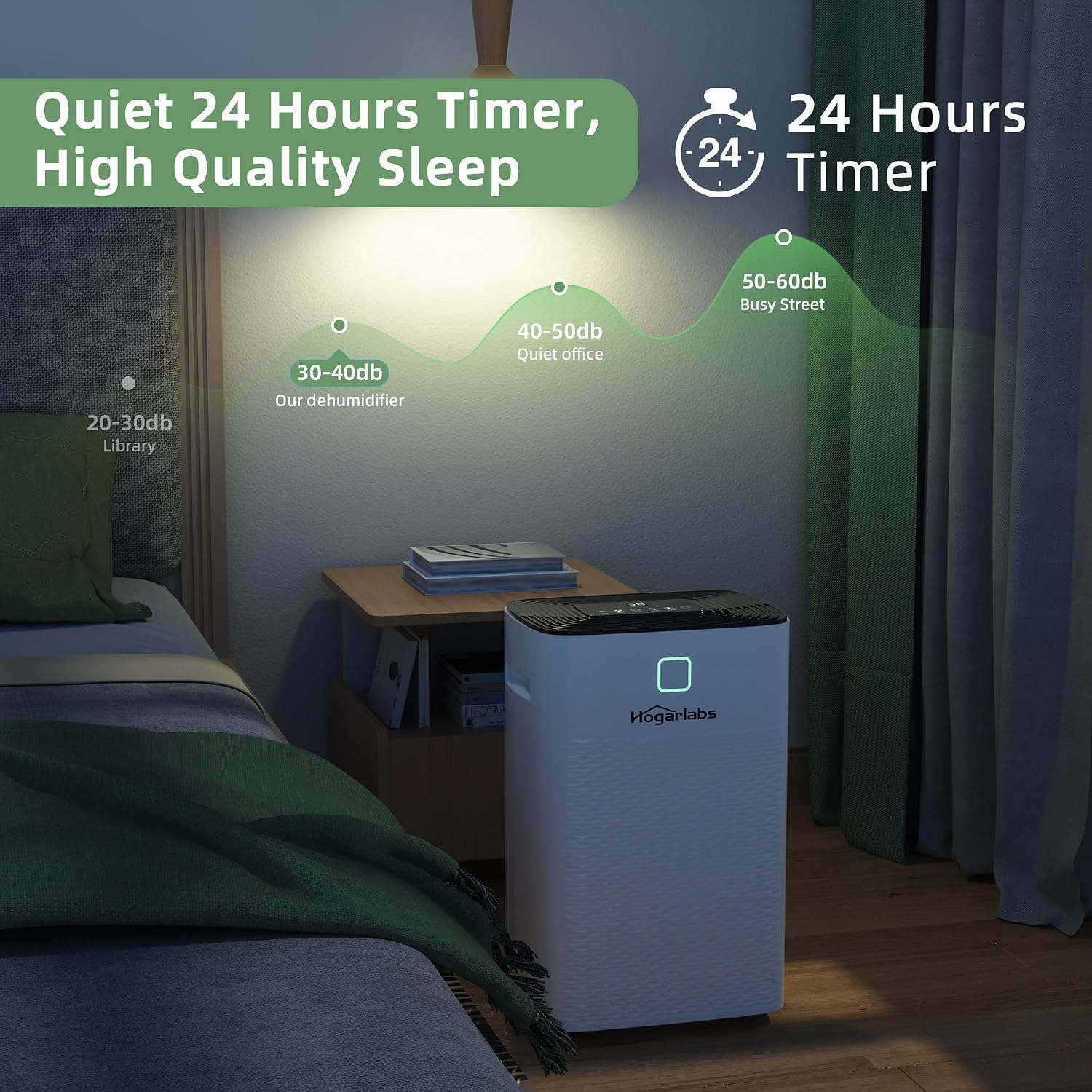 HOGARLABS 30 Pint Dehumidifiers for Home and Basements, with 3 Working Modes, Overflow Protection, and Auto Shut off Restart. Ultra Silent Dehumidifier with Drain Hose and Digital Control Panel.
