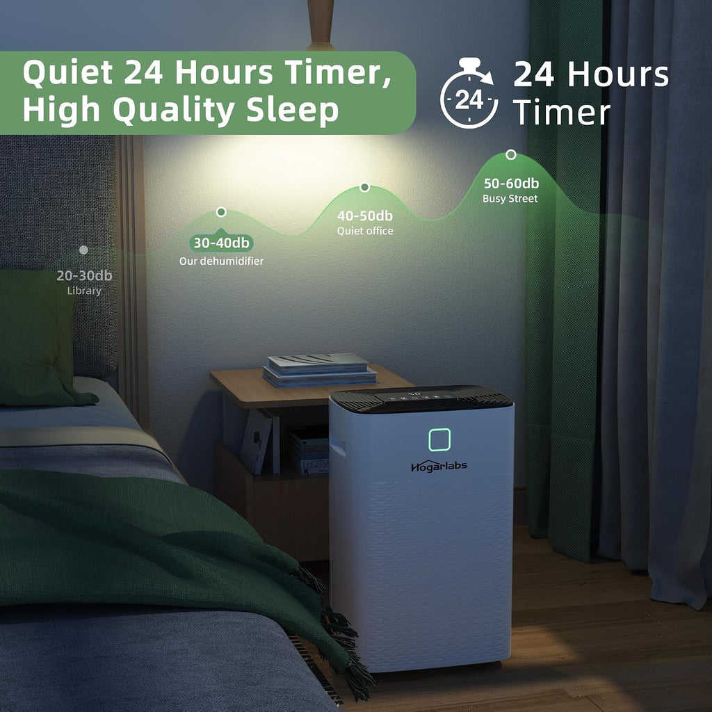 HOGARLABS 30 Pint Dehumidifier for Basement with Drain Hose, 24H Timer, 3 Modes, Auto Shut-off, Smart Humidity Control for Home Large Room Bedroom Bathroom