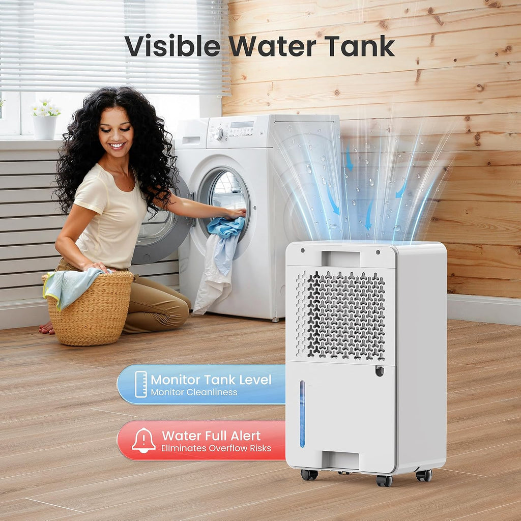 CHIVALZ 1800 Sq.Ft Dehumidifier for Basement, Quiet Dehumidifier for Home, Bedroom, Bathroom, Humidity Display, with Drain Hose, Auto Shut Off, 3 Modes, Timer, Auto Defrost, Child Lock, White 1Pack