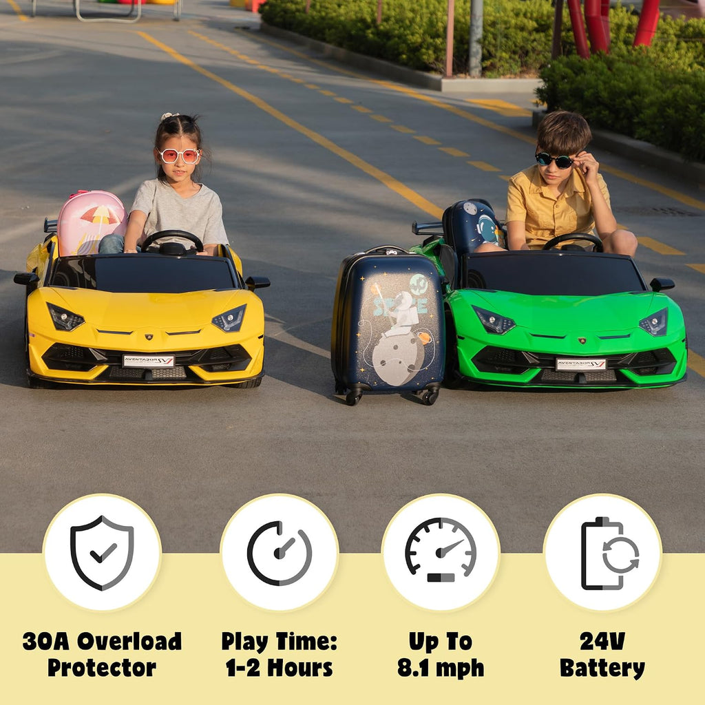 2-Seater Ride on Car 24V Electric Lamborghini for Kids High Speed 13km/h Drift Sports Car with PU Leather Seats w/Adjustable Safety Belt, 2 Speeds Mode, Music, Gifts for Children