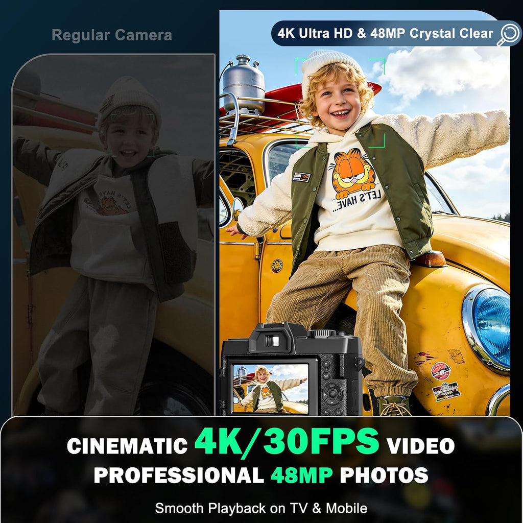 G-Anica 4K Vlogging Camera with Detachable Macro & Wide Lens Kit - WiFi & App Control, Supports Up to 48MP Photos, Compact Digital Cam for Beginners, 16X Zoom & Anti-Shake (32GB Card Included)