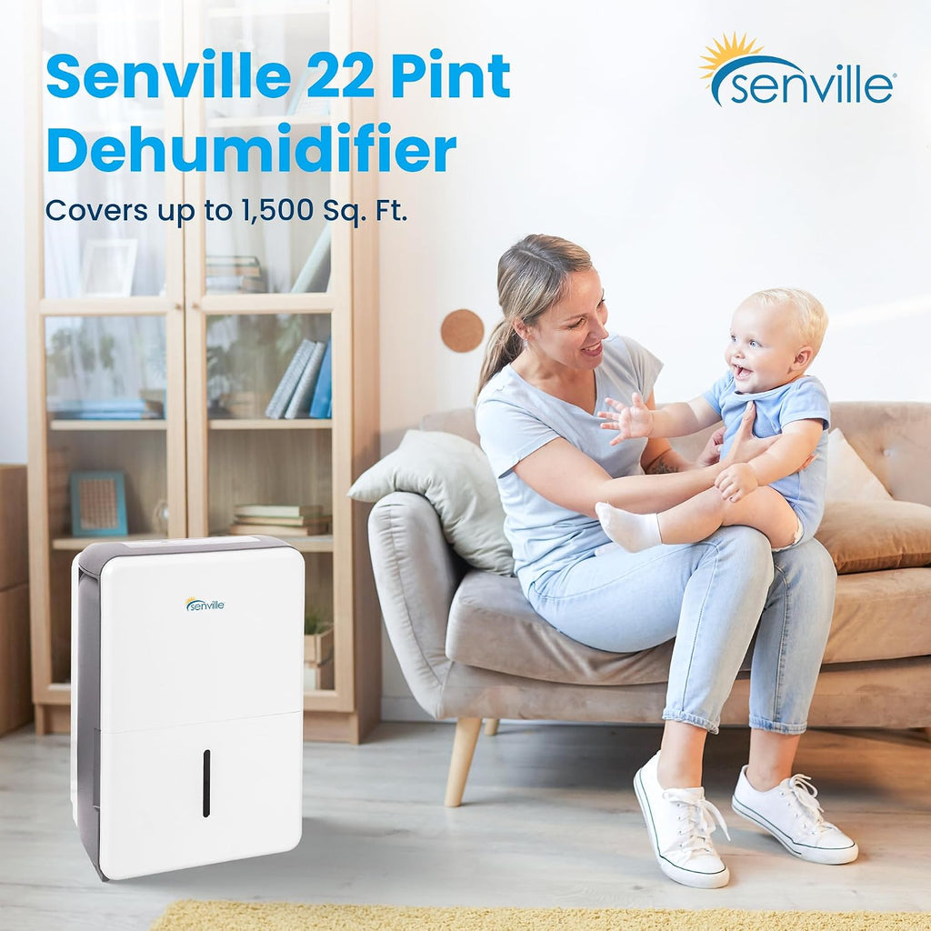 Senville 20 Pint Dehumidifier, Energy Star Certified, Washable Filter, Ideal for Basements, Bedroom, Living Space, Energy Star, Washable Filter, Up to 1,500 Sq. Ft., White