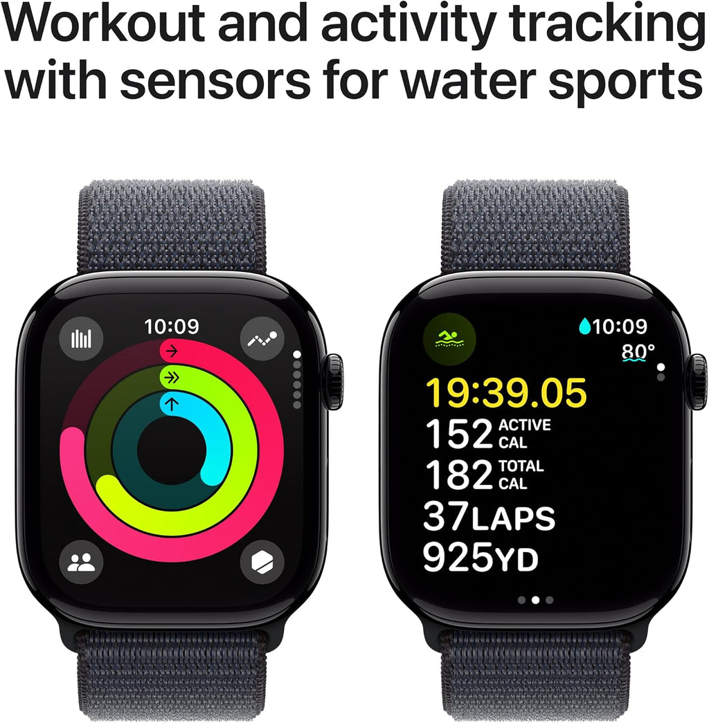 Apple Watch Series 10 [GPS + Cellular 46mm case] Smartwatch with Jet Black Aluminum Case with Ink Sport Loop. Fitness Tracker, ECG App, Always-On Retina Display, Carbon Neutral