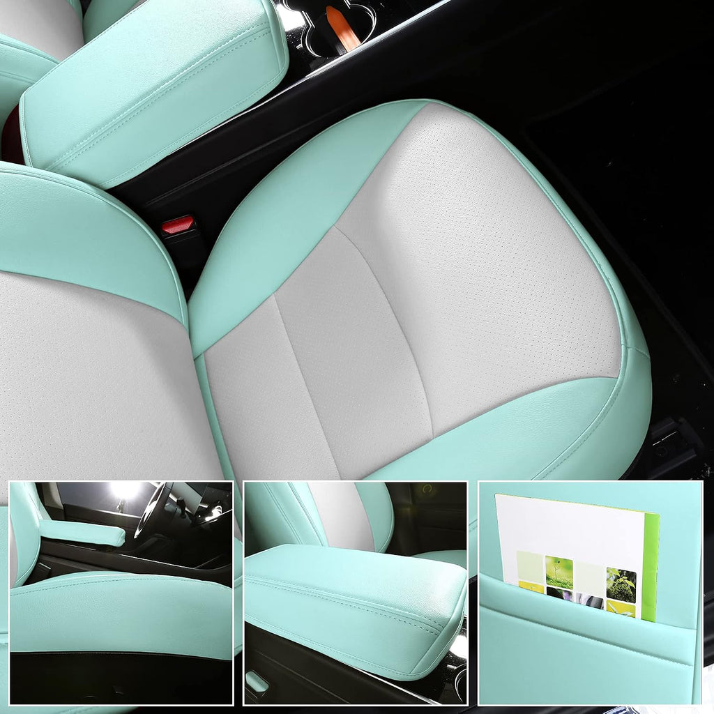 Seat Cover Custom Fit for Tesla Model 3 Synthetic Leather Car Seat Cushion Protector for 2017 2018 2019 2020 2021 2022 2023 Customized (Lichi Eggshell Blue Model 3)