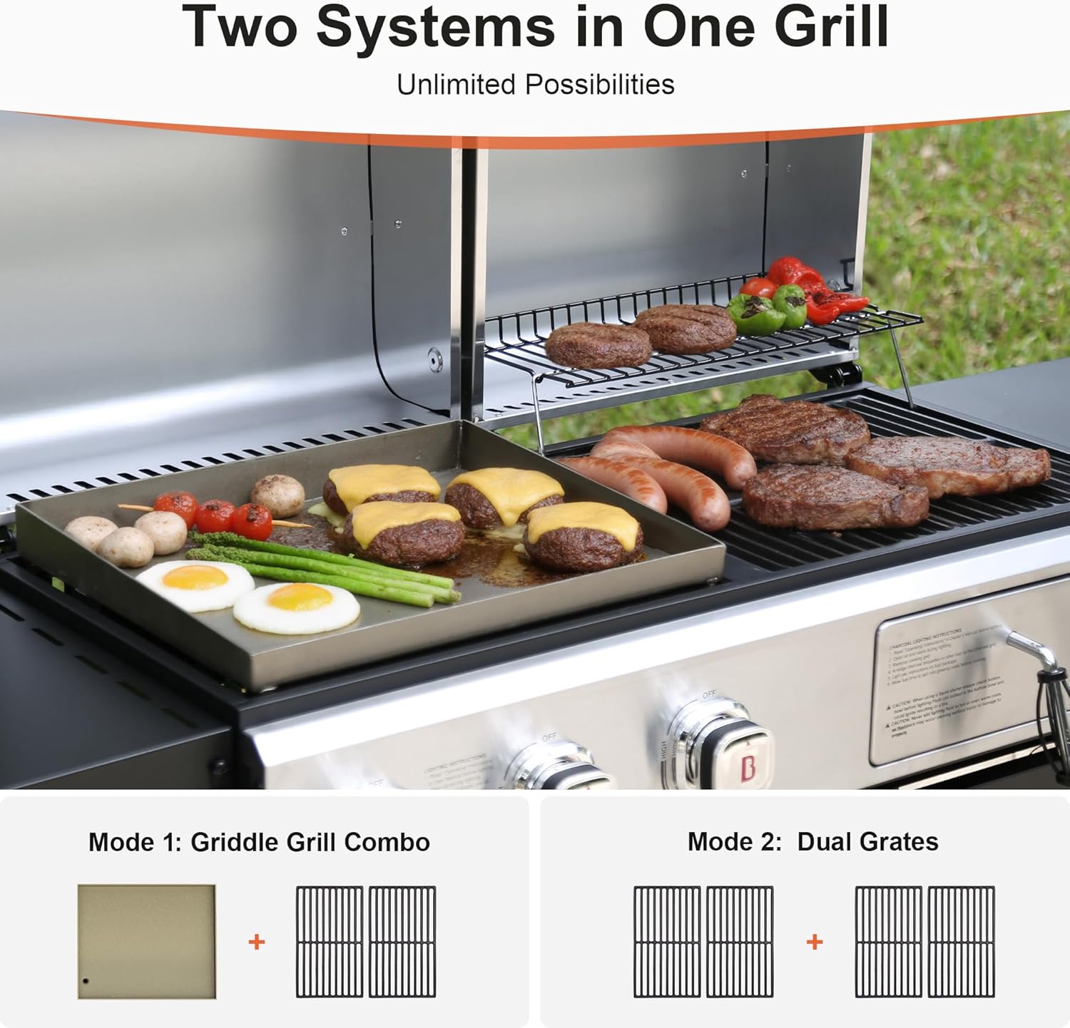 Brand-Man Propane Gas and Charcoal Grill Combo,Grill and Griddle Combo Dual Fuel BBQ Grill with Dual Lids for Outdoor Barbecue, Black