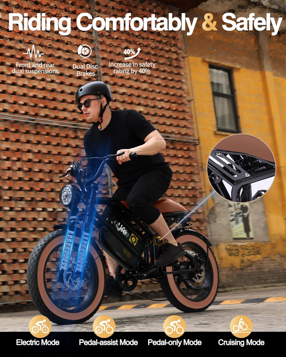 Qlife Electric Bike for Adults/Teens Spark-1500W Peak Motor 20' Fat Tires 28MPH(Unlock to 35MPH) Dirt Bike, 624-1248Wh Removable Battery Ebike, Dual Suspension & Brakes Motorcycle, 21-Speed Bicycle