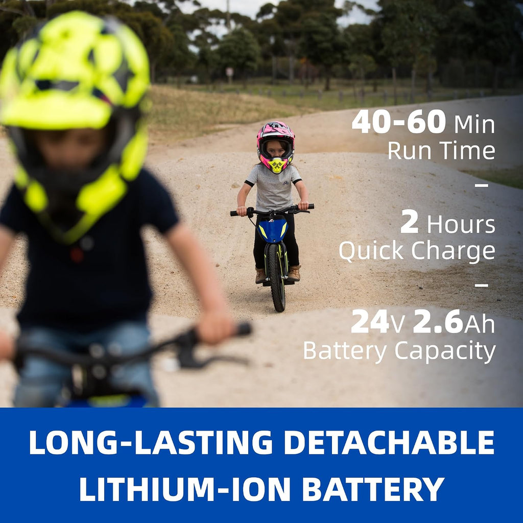 AIII Lightweight Electric Dirt Bike for Kids, 170/340W Electric Motorcycle Up to 10/12MPH, 24V Detachable Battery, Hand-Operated Dual Brakes Electric Balance Bike for Ages 3-6/5-12