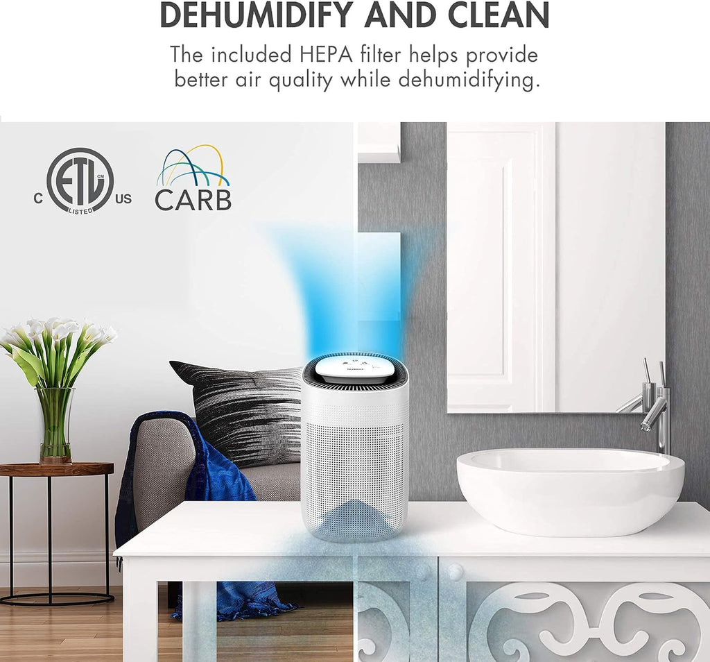 Tenergy Sorbi Dehumidifier w/Air Purifying Function and 3-Pack Replacement H13 Medical Grade Hepa Filter, Ultra-Quiet, Adjustable Air Speeds, and Touch Control