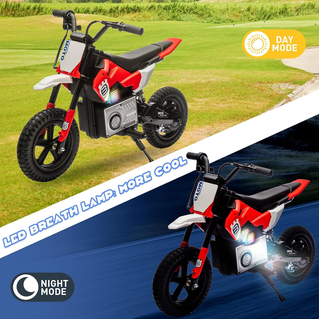 WEEROCK 24V Kids Electric Motorcycle 5+ Years Old, Child Ride On Electric Dirt Bike, Rear Shock Absorber, LED Breath Lamp, Bluetooth for Boys Girls Children Electria Toy Gift, Red