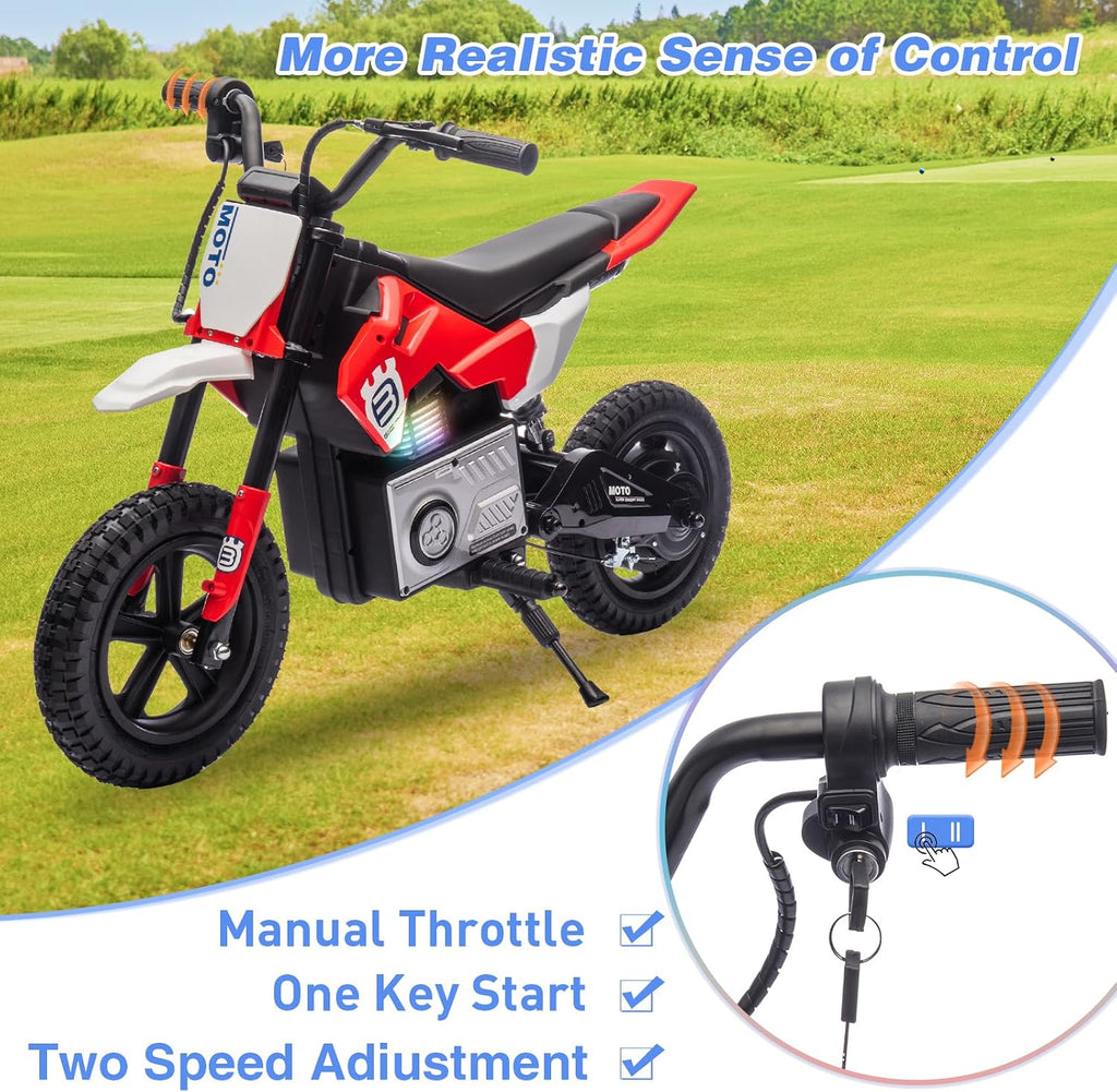WEEROCK 24V Kids Electric Motorcycle 5+ Years Old, Child Ride On Electric Dirt Bike, Rear Shock Absorber, LED Breath Lamp, Bluetooth for Boys Girls Children Electria Toy Gift, Red