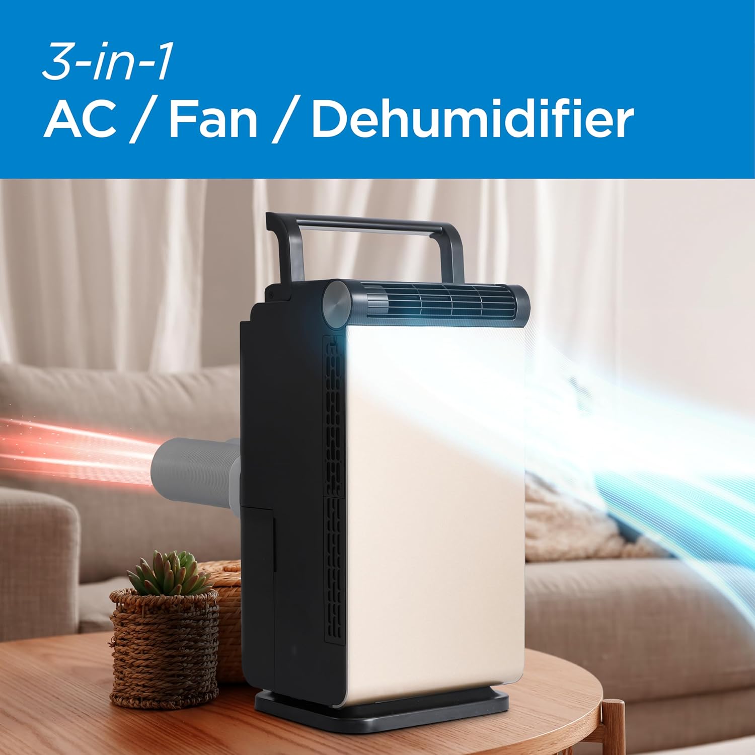 BLACK+DECKER 3-in-1 Personal Portable Air Conditioner, 1000 BTU (ASHRAE 128) Portable Fan & Dehumidifier, Windowless Air Cooler with Electronic Control Panel, LED Display, Timer & Dual Exhaust Hose