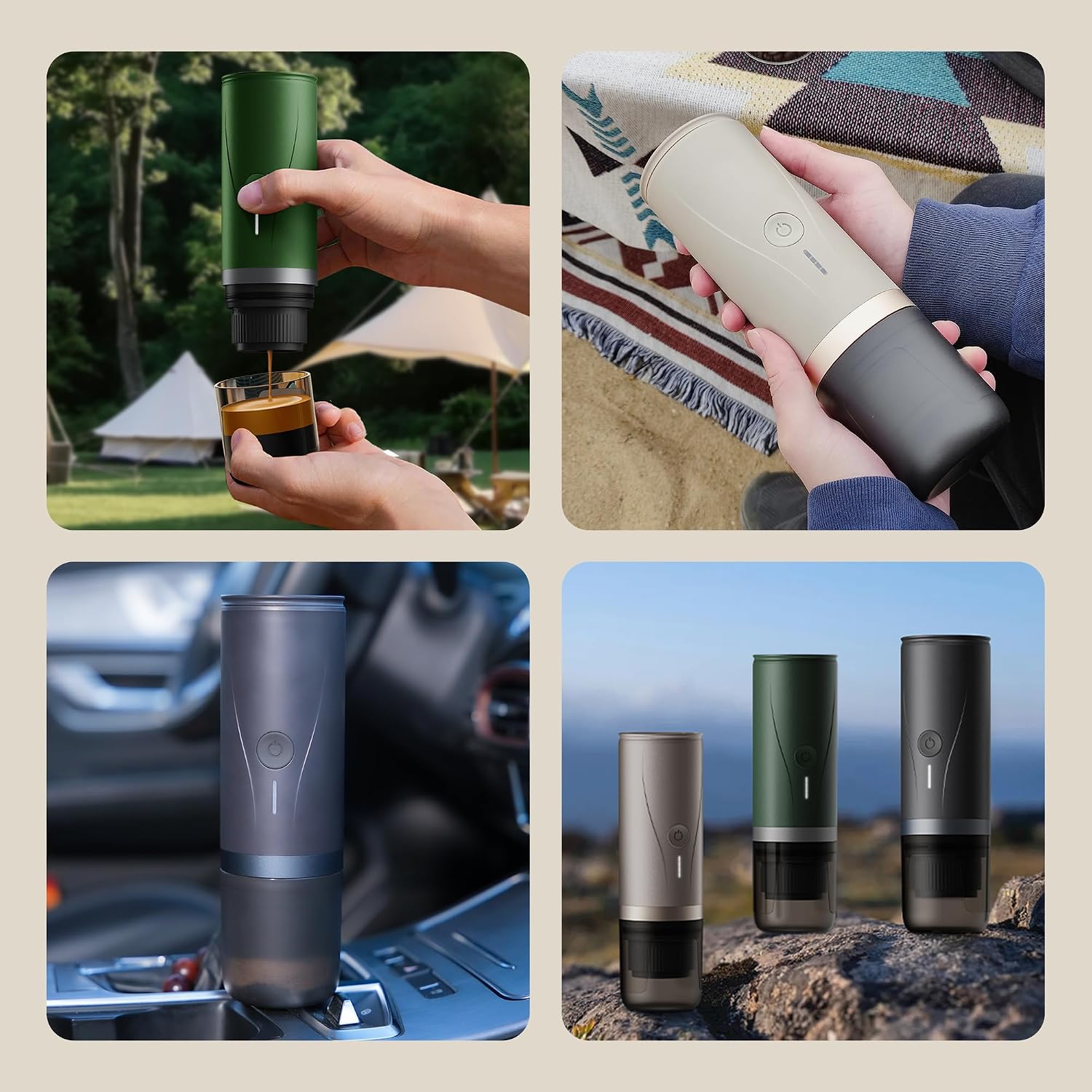 Portable Espresso Maker,Self-Heating Electric Mini Coffee Machine,Up to 20-Bar Pressure,Compatible with NS Capsules & Fine Grind,Coffee Maker for Outdoor Camping,Hiking,RV & Car, travel (Cream)