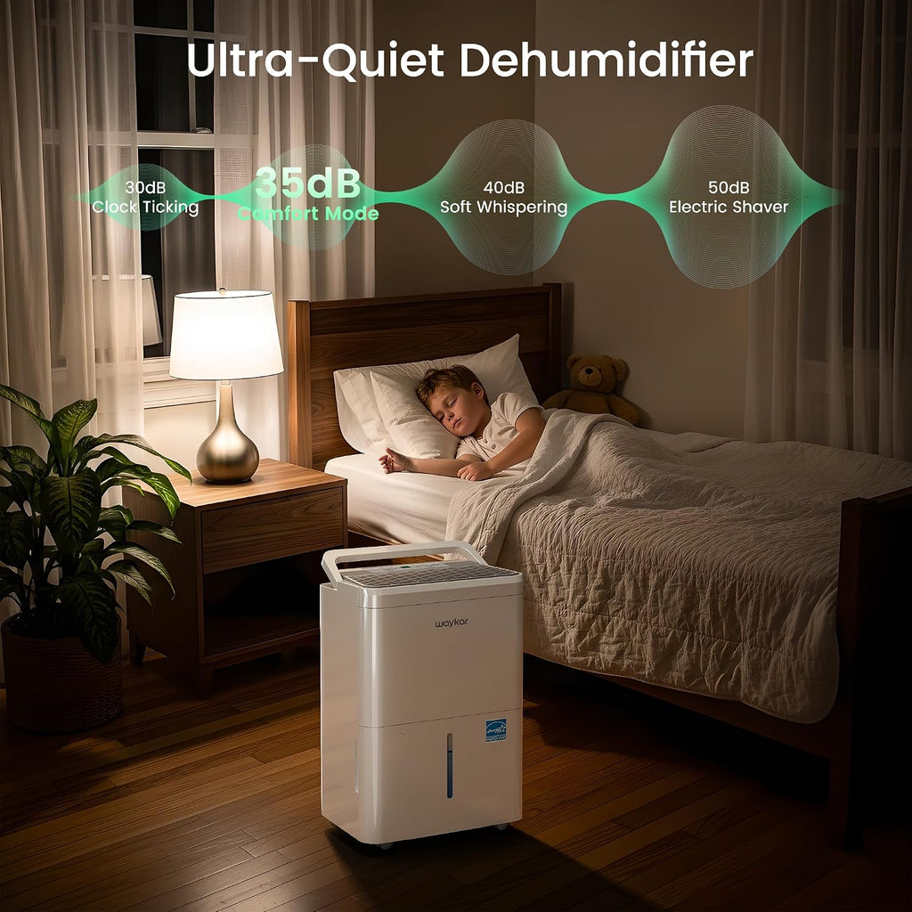Waykar 2000 Sq. Ft. Energy Star 2025 Dehumidifier for Basement & Home, Adjusts from 15% RH With Drain Hose, Ultra Quiet 35 dB for Bedroom & Bathroom
