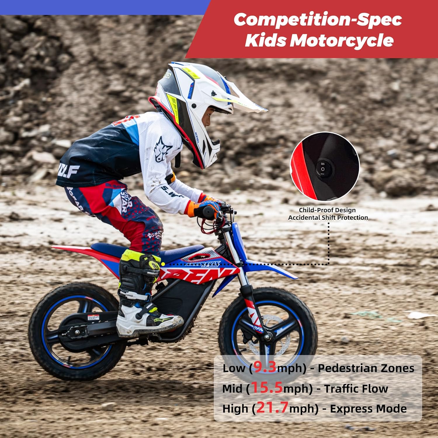 RFN SX-E500 36V Electric Bike, 700W Electric Motorcycle 21.7 mph Max Speed & 15.5 Mile Range, 3-Speed Electric-Dirt-Bike for Kids Ages 4-8