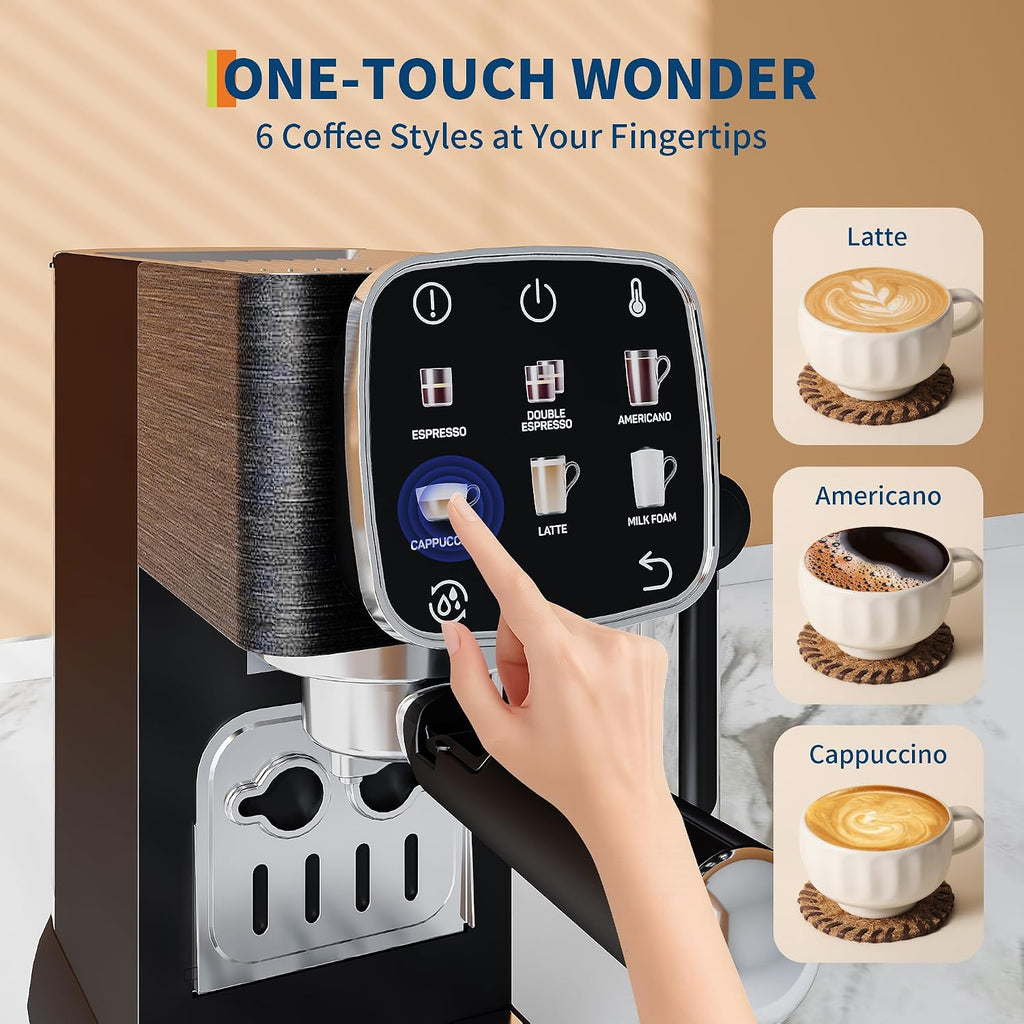 Garvee Espresso Machine Compact, 20 Bar Professional Espresso Machine with Milk Frother and Touchscreen, Espresso Coffee Machines with Adjustable Temperature,for Cappuccino, Latte