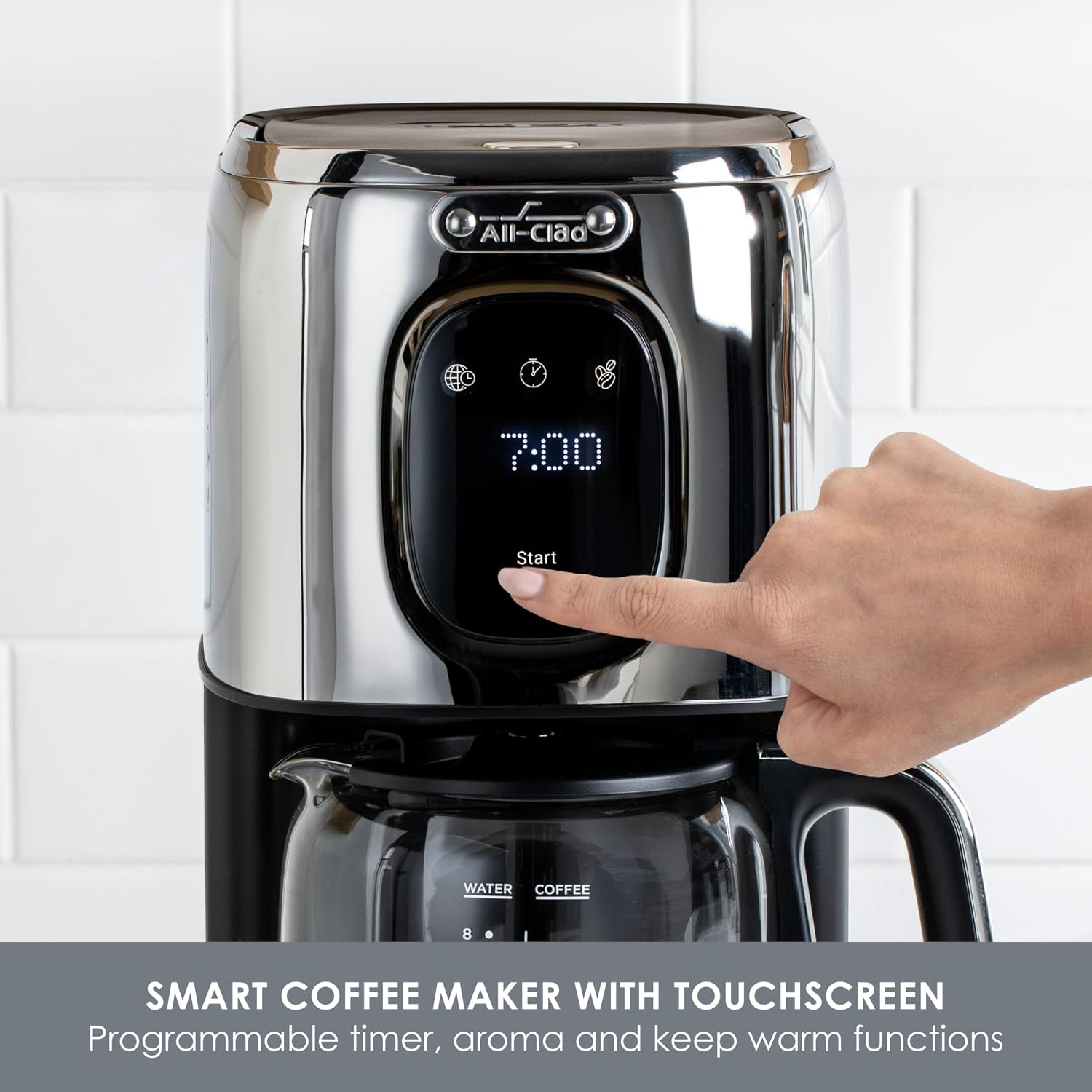 All-Clad, Majestuo Stainless Steel Coffee Maker, Keep Warm Function, 1000 Watts, Programmable Timer, Removable Water Tank, Silver