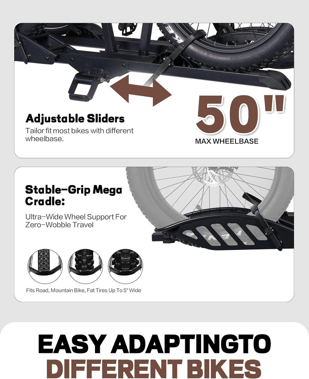 Young Electric Hitch 2-Bike Rack, 200 lbs Capacity E-Bike Carrier Platform Mount, Up to 5'' Fat Tire Bicyclefor 2'' Receiver Cars Trucks SUVs Minivans RV, Trailer