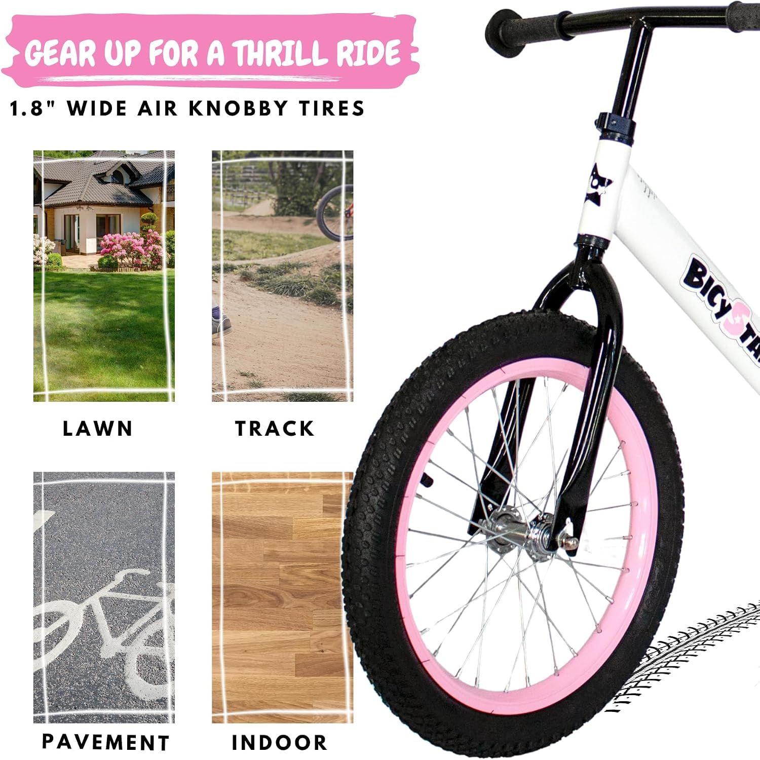 Bicystar 16 Inch Kids Balance Bike for 5-8 Year Old, No Pedals, Air Tires, Footrests, Adjustable Height for Big Boys, Girls