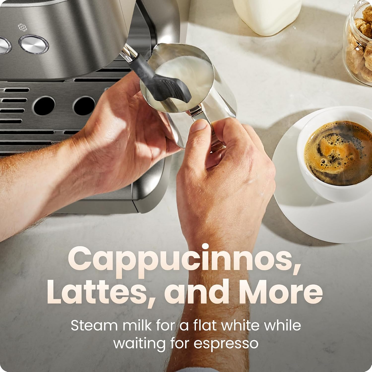 Chefman Crema Deluxe Espresso Machine with Double Boiler, Use Milk Frother and Brew Espresso Simultaneously, Professional Coffee Maker with Coffee Grinder and Steam Wand, 30 Grind Settings