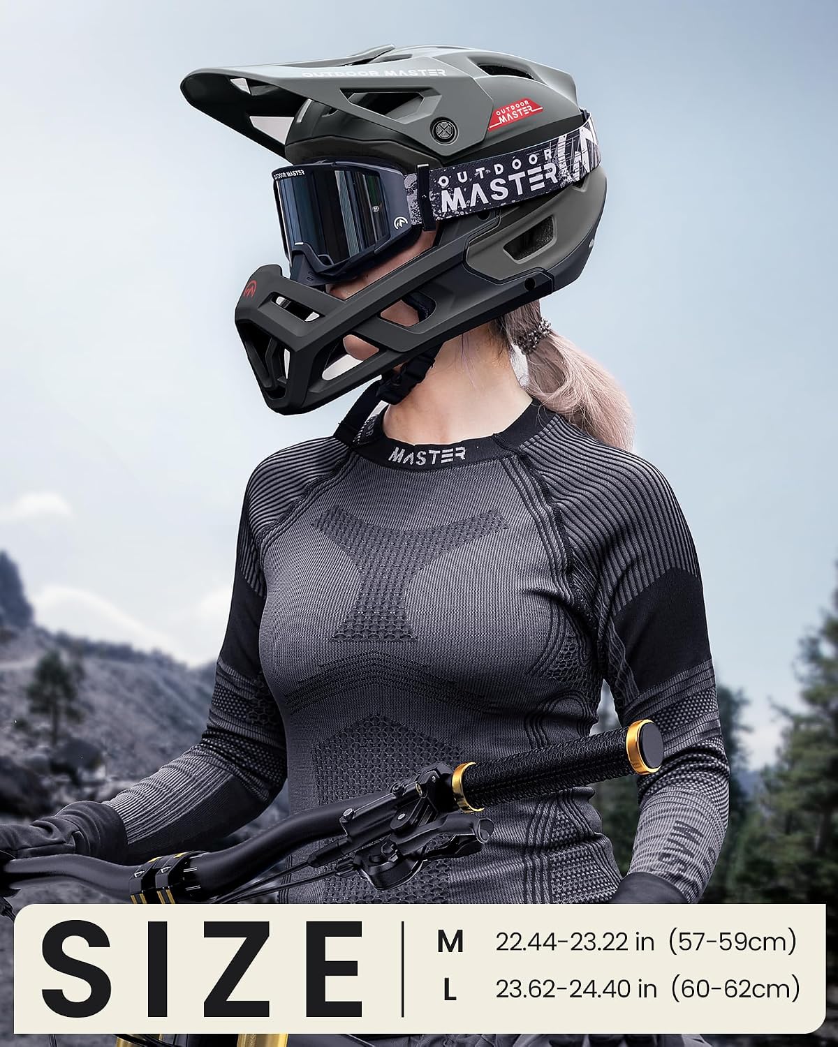 OutdoorMaster Full Face Mountain Bike Helmet for Men & Women-Two Removable Chin Pad Mountain Bike Helmet Grizzly, Ventilation Lightweight Racing Downhill DH BMX MTB Helmet