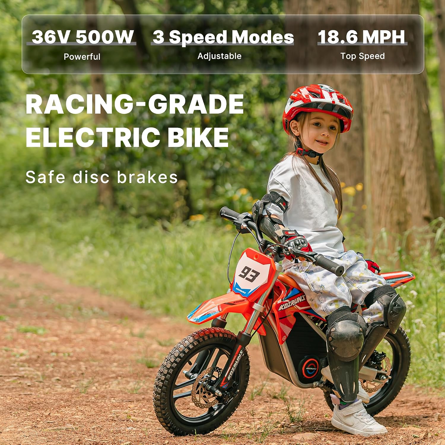 Racing Grade Electric Dirt Bike for Kids, Peak 500W Powerful Motorcycle for Ages 5-10, 36V 5.2Ah Lithium Battery, Dual Shock Absorption, 3 Speed Modes, Safe Disc Brake, 14 Inch Off Road Tires, Orange