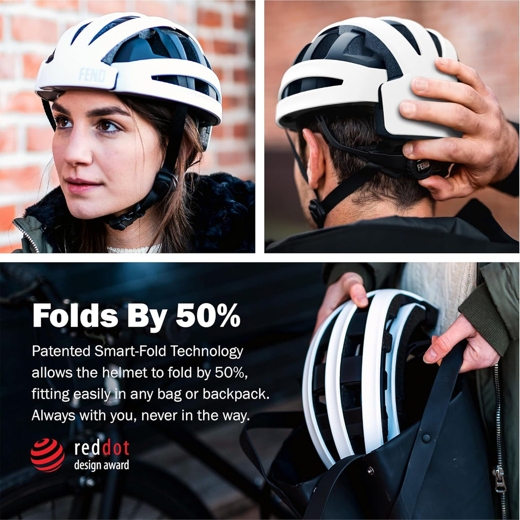 FEND One Foldable Bike Helmet – Patented Smart-Fold 50% Compact Design, Award-Winning Safety CPSC/EN1078 Certified, for Adults, Commuters, E-Bikes, Scooters