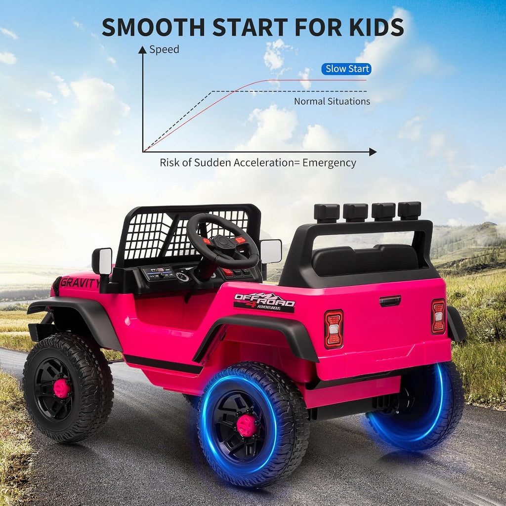 GarveeLife 12V Kids Ride on Car Truck, Kids Electric Vehicles Car Ride on Toy Extra Wide Seat and Legroom for Toddlers with Remote Control, 3 Speeds, LED Light, Music, USB for Children 3-6 Years, Rosy