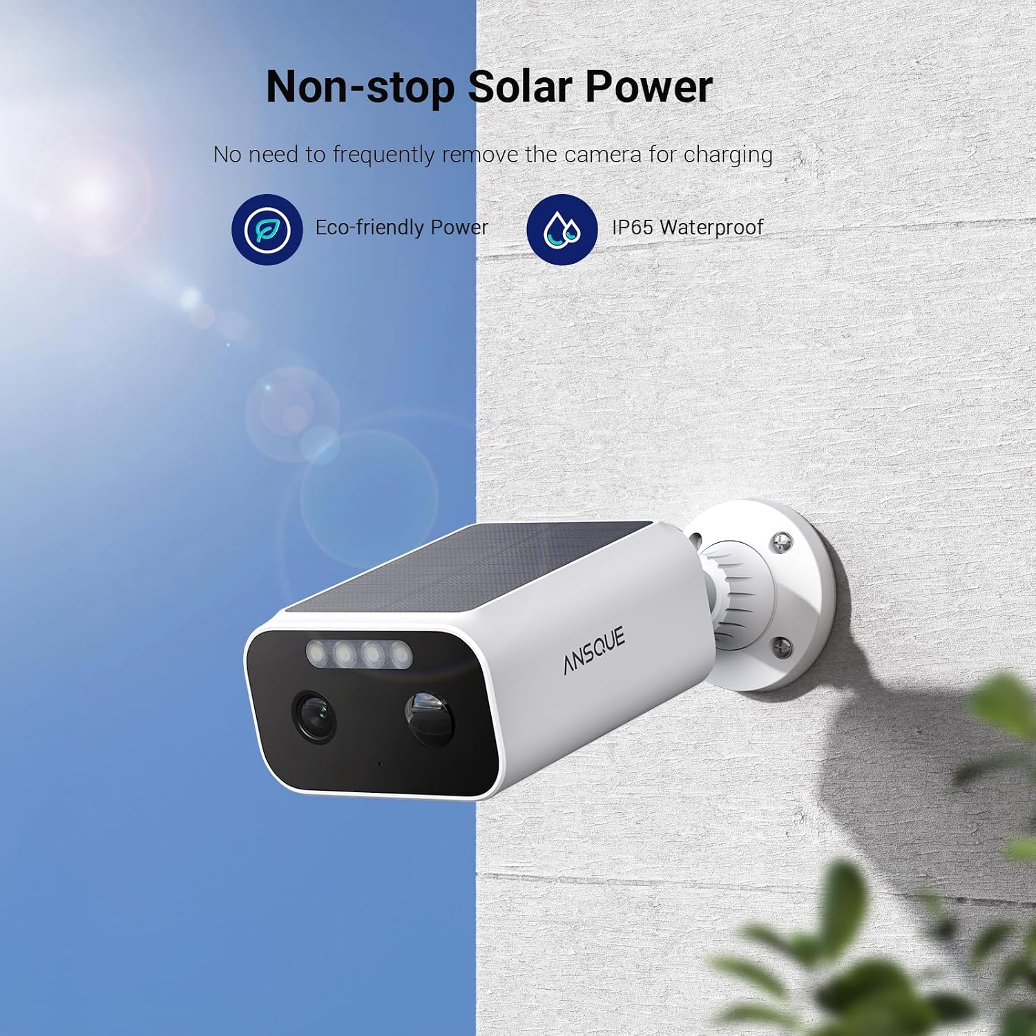 ANSQUE Solar Security Cameras Wireless Outdoor, 2-Cam-Kit, 2K Home Security Camera System, 365-Day Battery Life, No Subscription Fee, Easy to Install, Color Night Vision, Local Storage