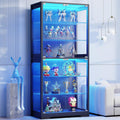 BROTTAR Display Cabinet with Glass Door, 6-Tier 71' Curio Cabinet with 3 Color Lights for Collectibles, Display Case with Adjustable Glass Shelves, Human Body Sensor, Storage Cabinets, Black