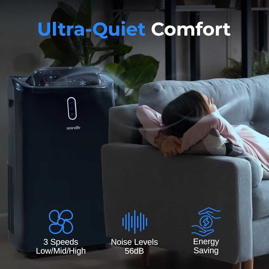 SereneLife 12000 BTU Portable Air Conditioner - 3-in-1 Compact Standing Air Conditioner for Room Up to 380 Sq. Ft. - Floor AC Unit with Remote Control - Universal Casters, Window Mount Kit