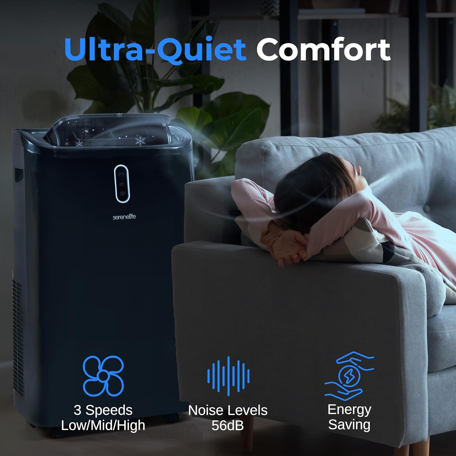 SereneLife 12000 BTU Portable Air Conditioner - 3-in-1 Compact Standing Air Conditioner for Room Up to 380 Sq. Ft. - Floor AC Unit with Remote Control - Universal Casters, Window Mount Kit
